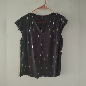 Papermoon Stitch Fix Flutter Sleeve Blouse Grey & Silver Foil Leaves Small
